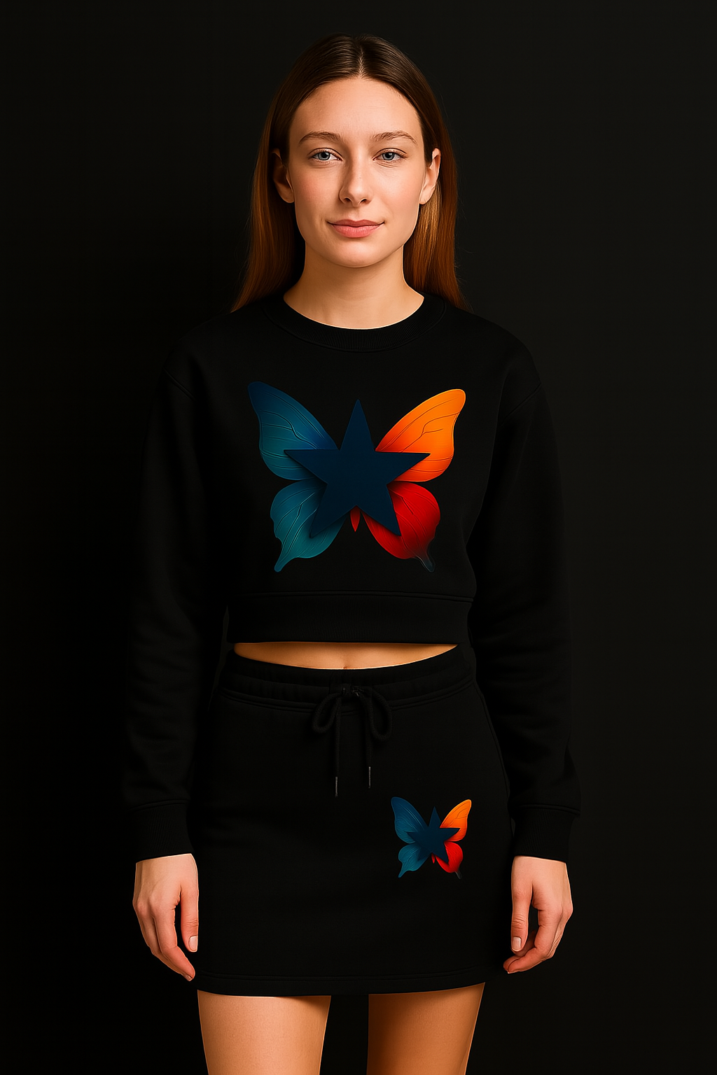 "Minqueta Signature Two-Piece Set – Crop Sweatshirt & Mini Skirt"