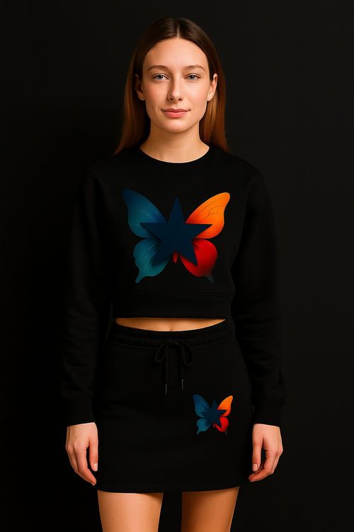 "Minqueta Signature Two-Piece Set – Crop Sweatshirt & Mini Skirt"