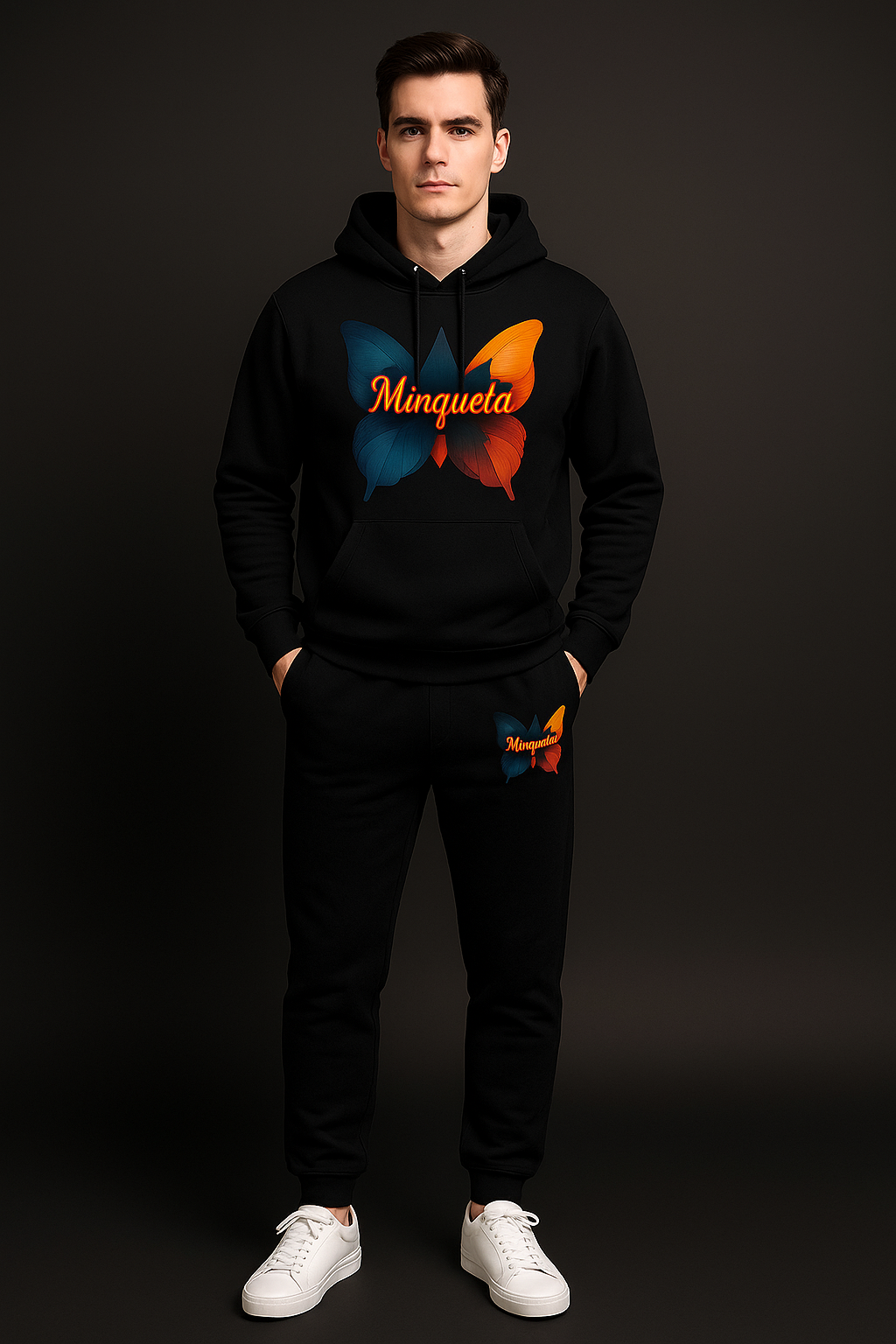 Minqueta Men’s Hoodie & Jogger Set – White, Black & Grey Edition