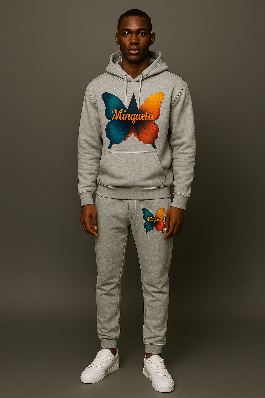 Minqueta Men’s Hoodie & Jogger Set – White, Black & Grey Edition