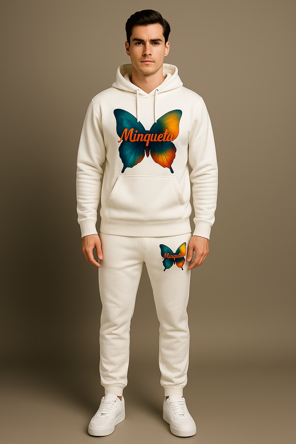 Minqueta Men’s Hoodie & Jogger Set – White, Black & Grey Edition